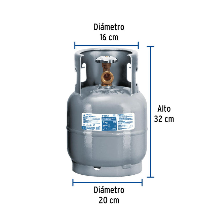 Cilindro portátil para gas LP, 2kg (4.5lb) Foset - Mundo Tool 