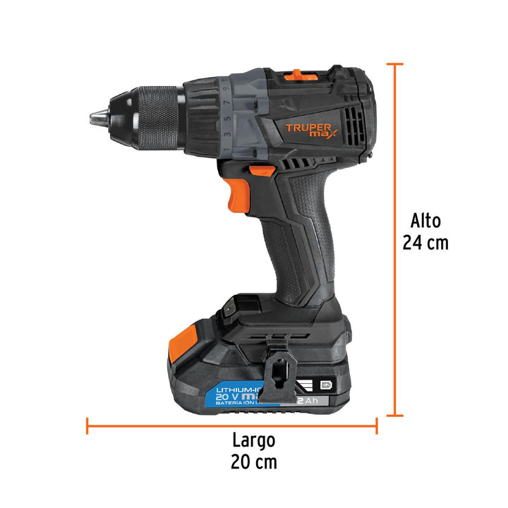 Taladro inalámbrico 1/2", 20V, sin carbones, TRUPER MAX - Mundo Tool 