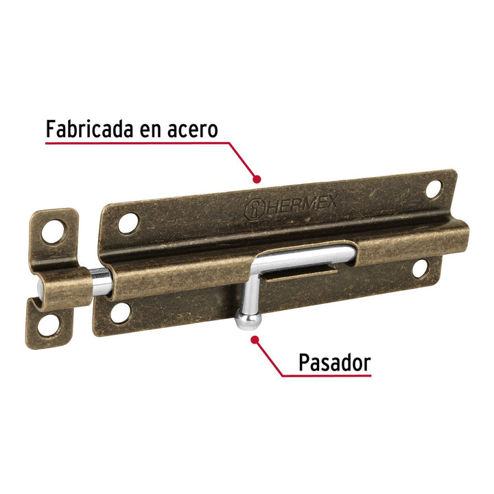 Pasador de barril de acero latón antiguo 6", Hermex - Mundo Tool 