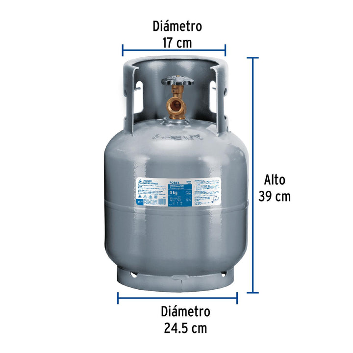 Cilindro portátil para gas LP, 4kg (9lb) Foset - Mundo Tool 