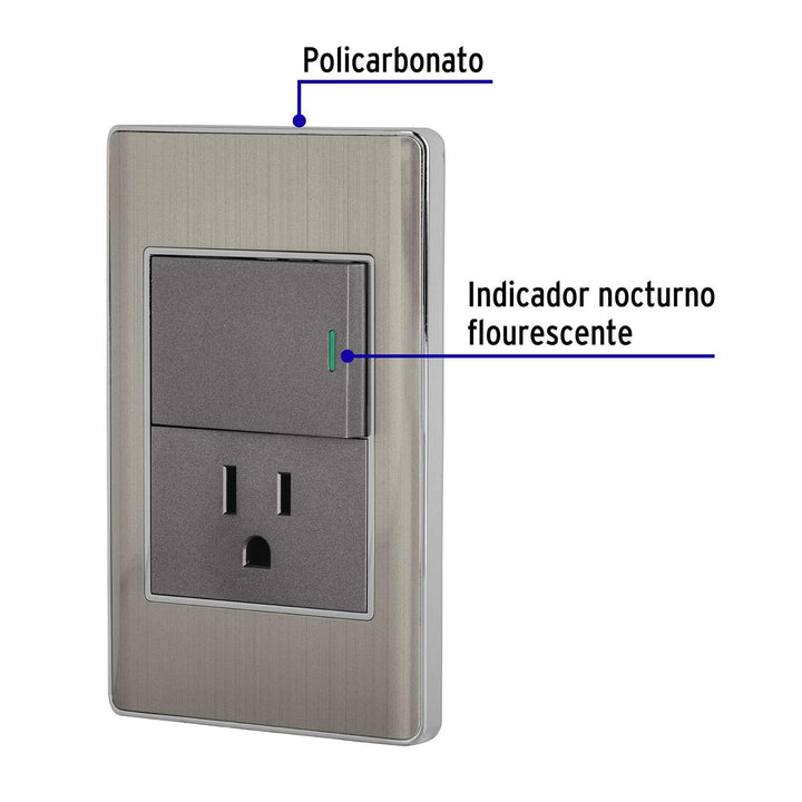 Placa armada acero interruptor y contacto 1.5 mód, Lisboa - Mundo Tool 
