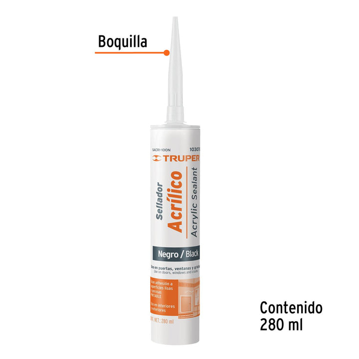Sellador acrílico de 280 ml, negro, Truper - Mundo Tool 