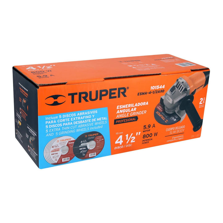 Esmeriladora 4-1/2' 850W c/5 discos de corte y 5 desbaste Truper - Mundo Tool 