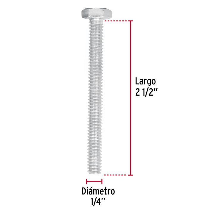 Tornillo Acero Galvanizado 1/4x2 1/2' 50 Pzas Fiero - Mundo Tool 