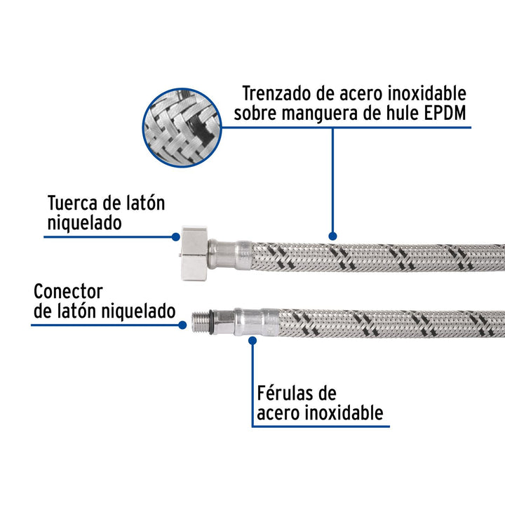 Manguera para monomando, acero inox, 1/2' x 3/8' UNF, 55cm - Mundo Tool 