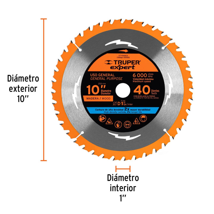 Disco sierra p/madera 10', 40 d, centro 1', Expert Expert - Mundo Tool 