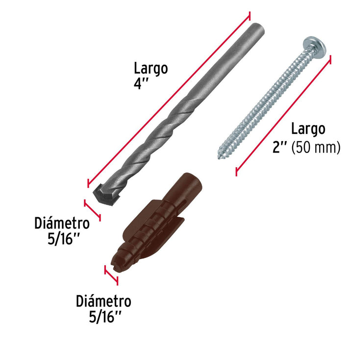 Kit de 20 taquetes 5/16'con pijas #10 y 1 broca 5/16', Fiero - Mundo Tool 