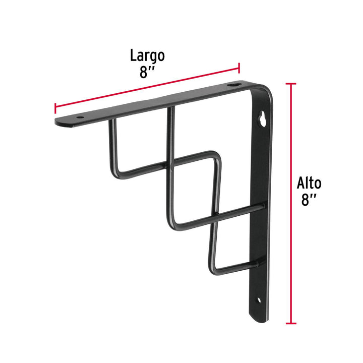 Ménsula reforzada negra 8 x 8' diseño escalera, Fiero. 1 pza - Mundo Tool 