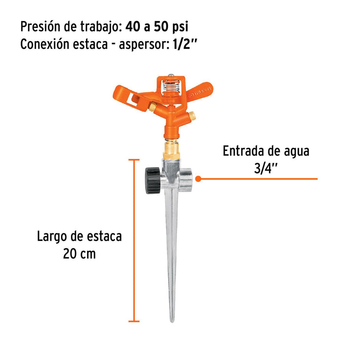 Aspersor metálico dos vías, estaca metálica de 11", Truper - Mundo Tool 