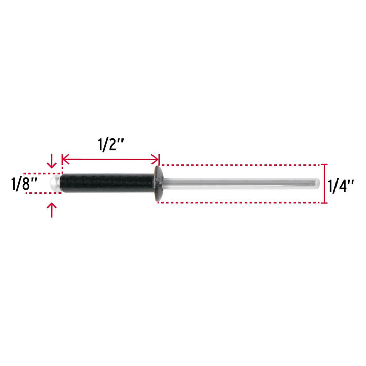 Bolsa c/50 remaches 1/8"x1/2" negros de aluminio, ala 1/4" - Mundo Tool 