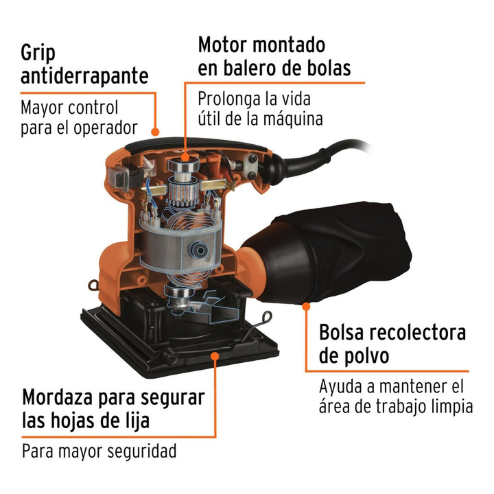 Lijadora Orbital 1/4 Hoja Profesional 200 W Truper - Mundo Tool 