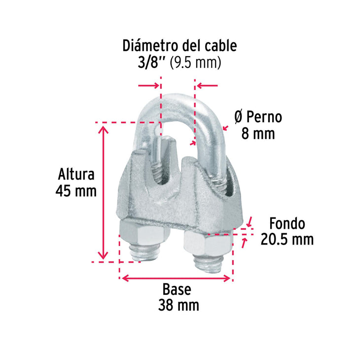 Bolsa con 20 nudos (perros) de hierro para cable de 3/8' - Mundo Tool 