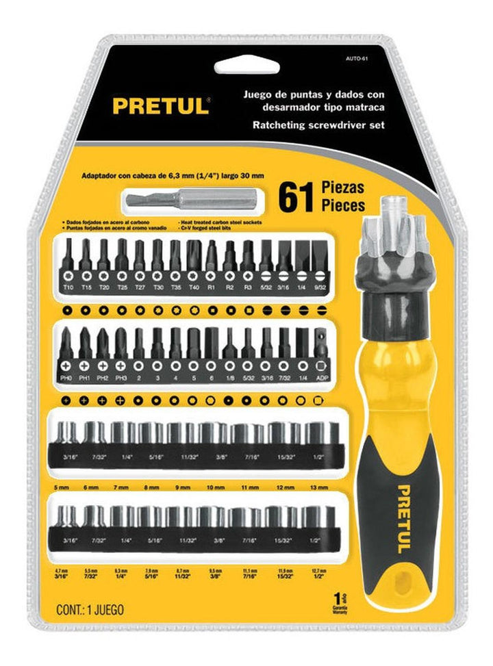 Juego Desarmador De Matraca Puntas/dados 61pz Pretul - Mundo Tool 