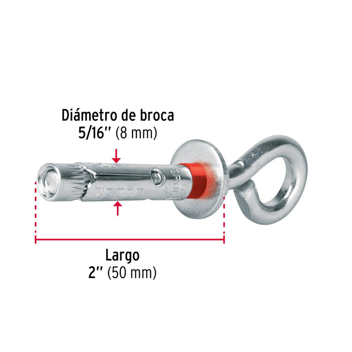 Caja con 100 taquetes expansivos 8x45 mm con armella cerrada - Mundo Tool 