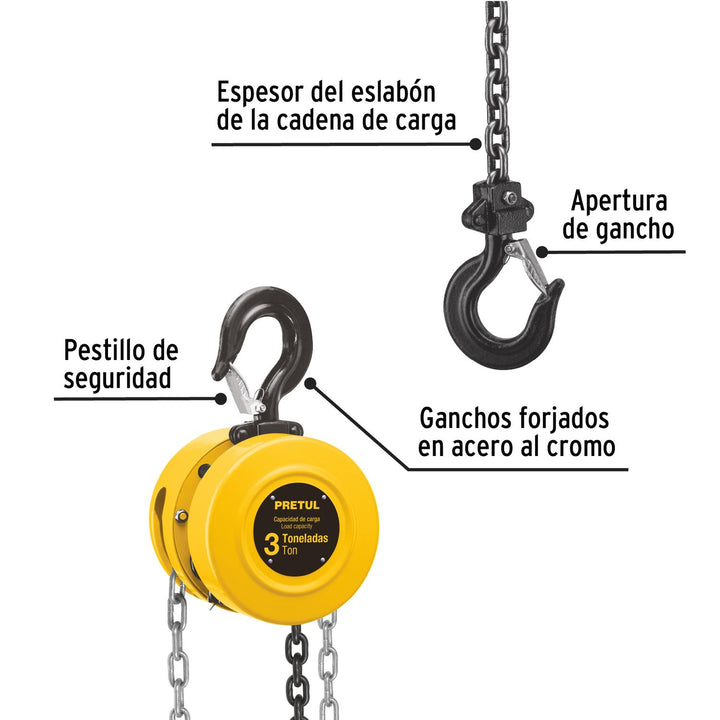 Polipasto de cadena de 3 ton, Pretul - Mundo Tool 