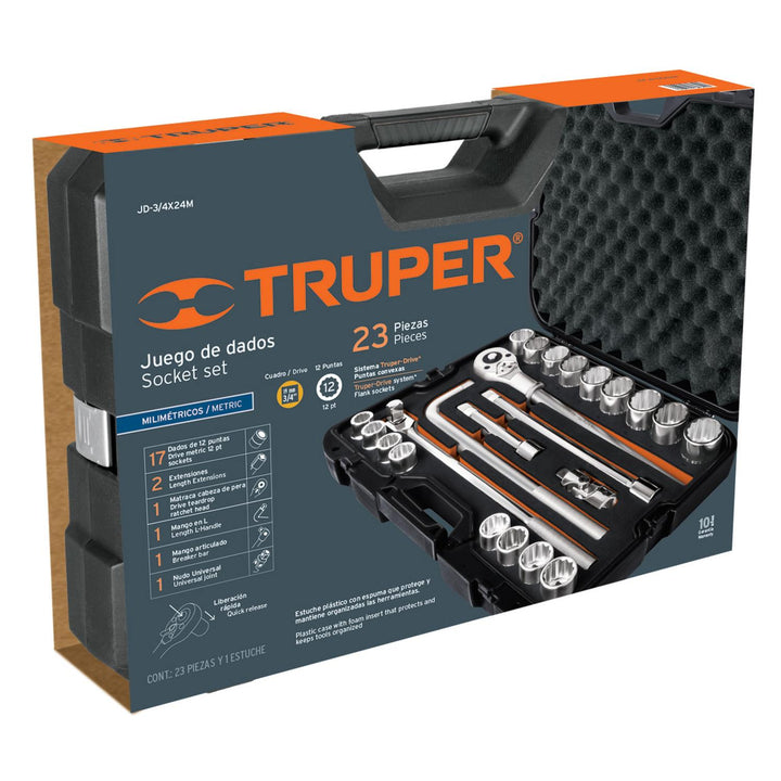 Juego de 23 herramientas cuadro 3/4" mm para mecánico - Mundo Tool 
