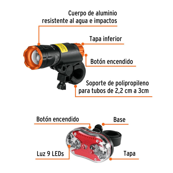 Linternas Para Bicicleta Delantera Y Trasera Kit - Mundo Tool 