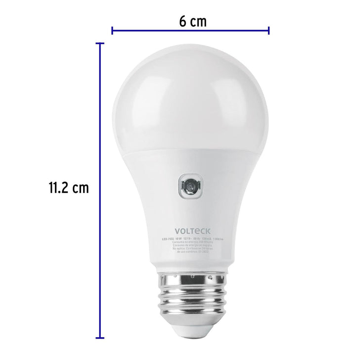 Lámpara LED tipo bulbo A19 10 W con sensor de luz, Volteck - Mundo Tool 