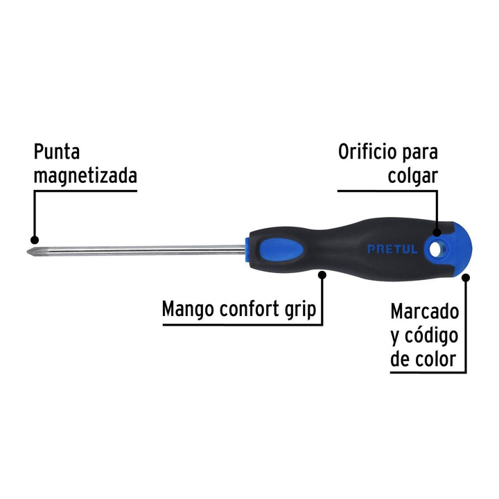 Desarmador punta Phillips 3/16x4" Comfort Grip Pretul - Mundo Tool 