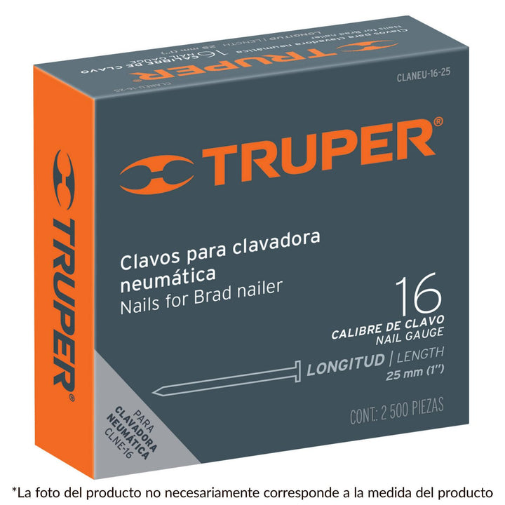 Clavos p/clavadora neumática CLNEU-2-1/2x, 45 mm, 2,500 pzas Truper - Mundo Tool 