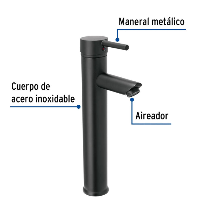 Monomando alto negro para lavabo, Foset Tubig - Mundo Tool 