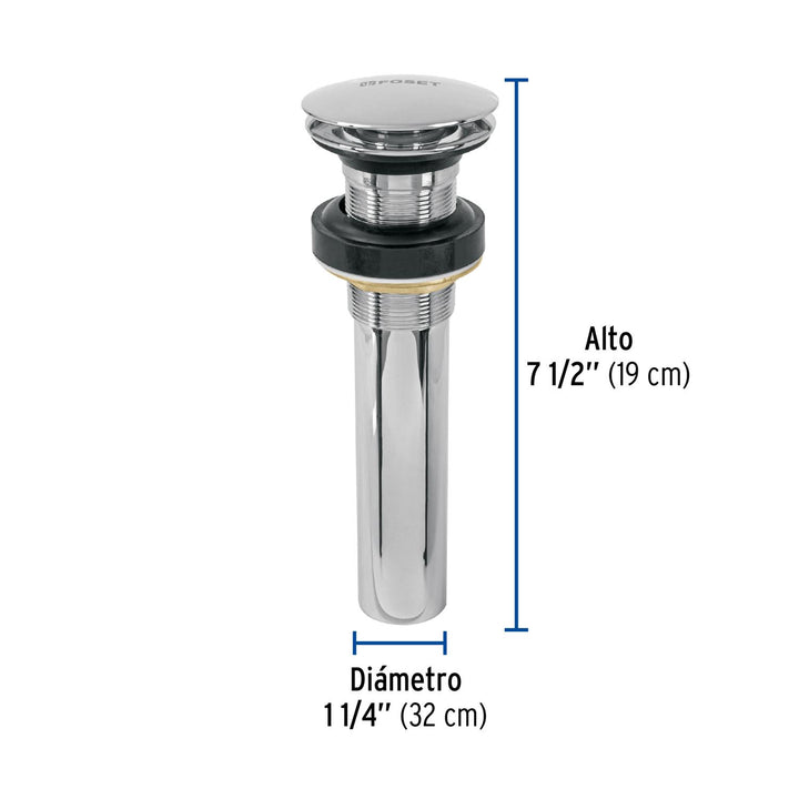 Contra p/lavabo, 1-1/4', sin rebosadero, hongo, latón, cromo - Mundo Tool 