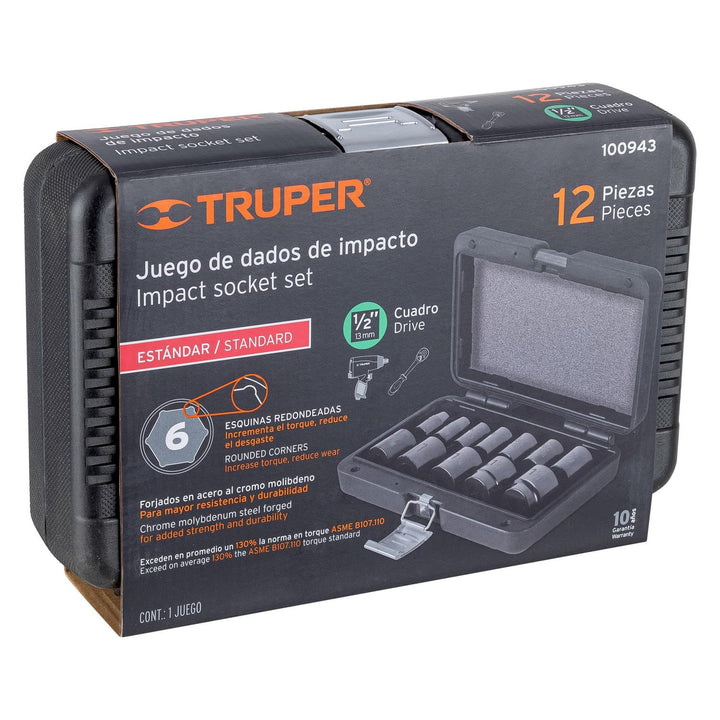 Juego de 12 dados cuadro 1/2" de impacto 6 puntas std - Mundo Tool 