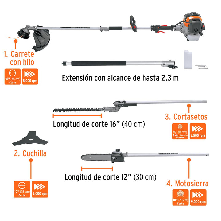 Desbrozadora multifuncional 4 en 1, a gasolina 45 cc, Truper - Mundo Tool 