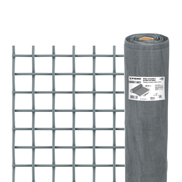 Fiero TEMO-12FG Malla Mosquitera, Fibra Vidrio, 1.20X30m, color Gris - Mundo Tool 