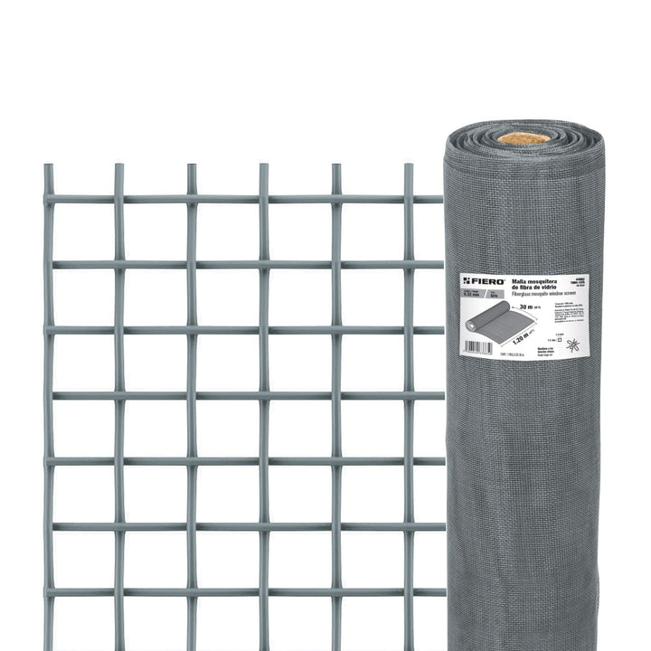 Fiero TEMO-12FG Malla Mosquitera, Fibra Vidrio, 1.20X30m, color Gris - Mundo Tool 