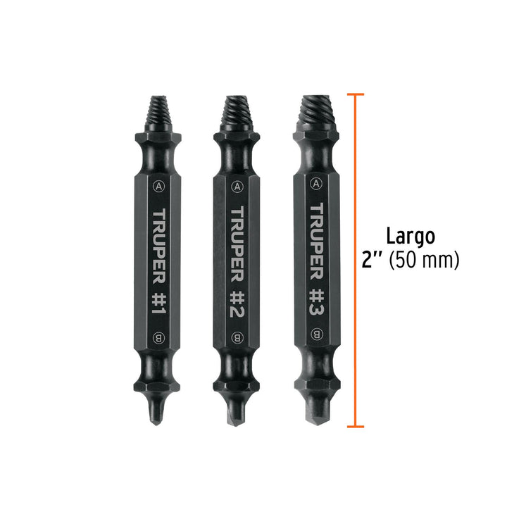 Blíster con 3 puntas extractoras de tornillos, Truper - Mundo Tool 