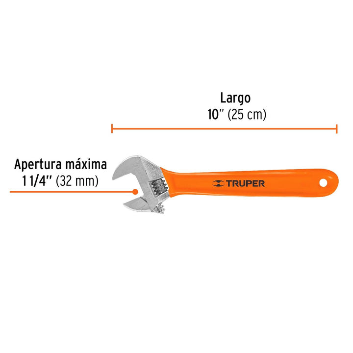 Llave Perica 10' Cromado Con Grip Truper - Mundo Tool 