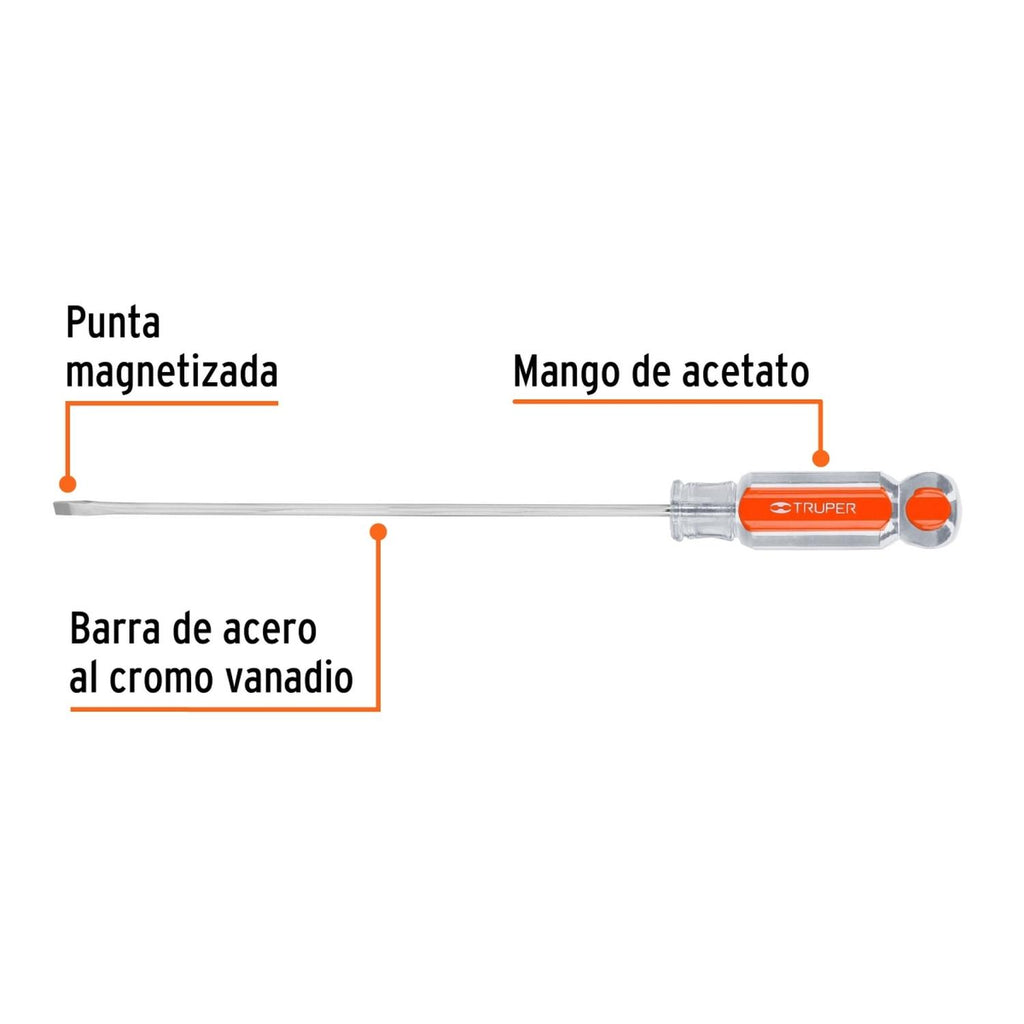 Desarmador cabinet 1/8x6" mango de acetato Truper - Mundo Tool 
