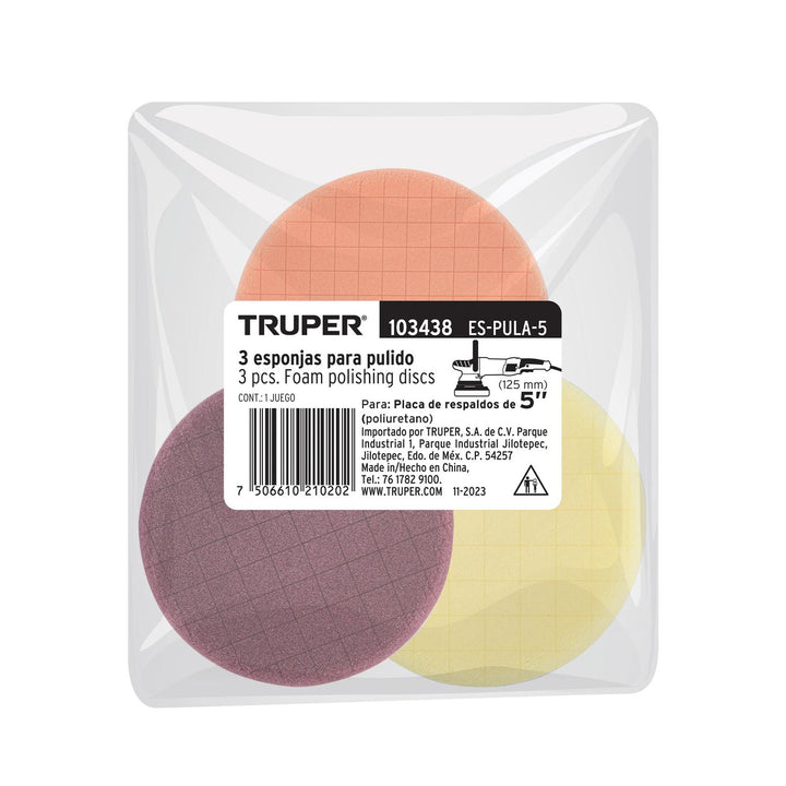 Juego de 3 esponjas para pulir de 5', Truper - Mundo Tool 
