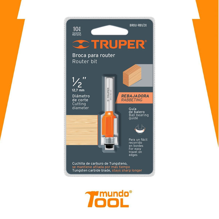 Broca Para Router Corte Recto 1/2' Con Balero Truper - Mundo Tool 