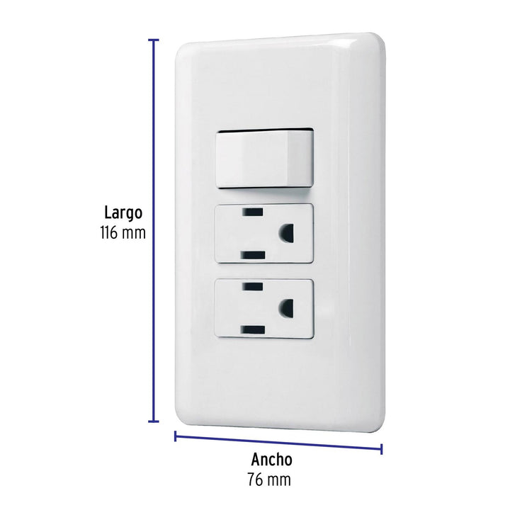 Placa armada 2 contactos e interruptor sencillo, Basic Volteck - Mundo Tool 