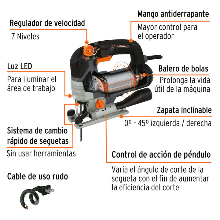 Sierra caladora 750 W 5.9 A velocidad variable, industrial - Mundo Tool 