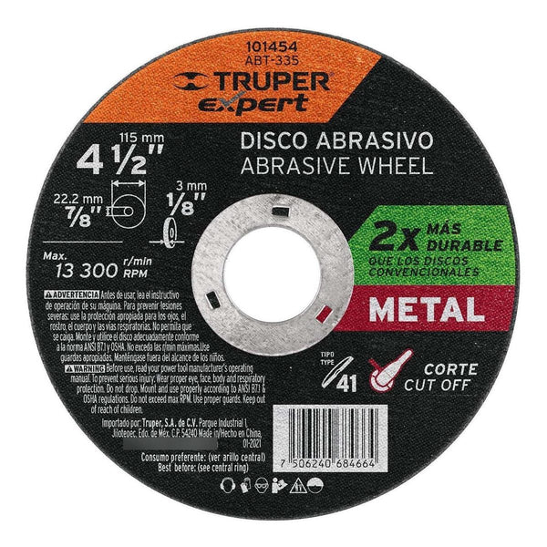 Disco Para Corte De Metal 4-1/2' Tipo 41, Truper Expert Trup - Mundo Tool 
