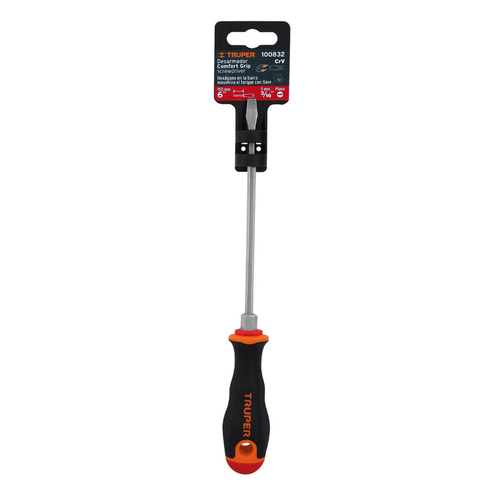 Desarmador plano 3/16" x 6" mango Comfort Grip, Truper - Mundo Tool 