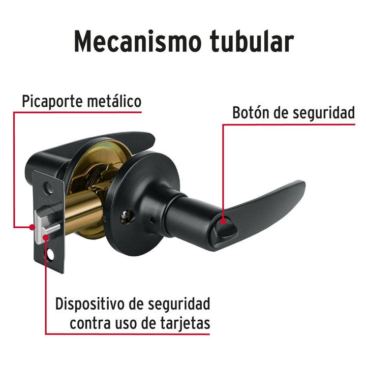 Cerradura manija, cilindro latón, negro, recámara, Hermex - Mundo Tool 