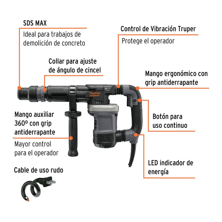 Martillo demoledor SDS Max 6 kg 14 J 1200 W, Truper Expert - Mundo Tool 