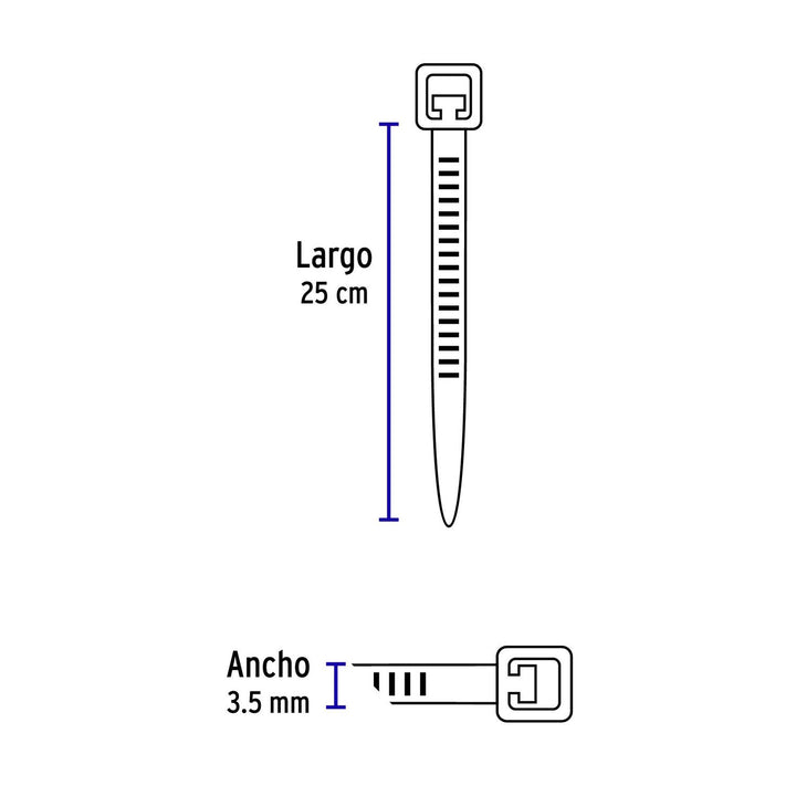 Cincho plástico, 40 lb, 25 cm, negro, bolsa con 50 pzas Volteck - Mundo Tool 