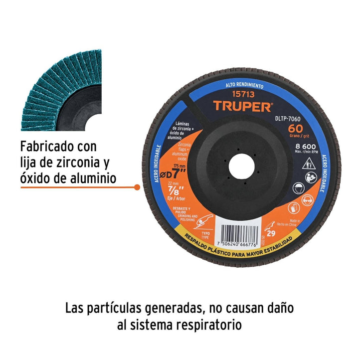 Disco Laminado 7 Barreno 7/8 Grano 60 Truper - Mundo Tool 