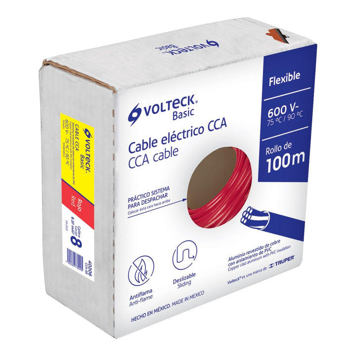 Rollo de 100 metros de cable THW CCA 8 AWG rojo, Basic - Mundo Tool 