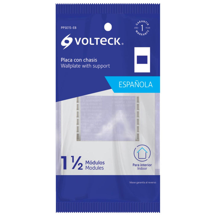 Placa 1 ventana, 1.5 módulos, línea Española, color blanco Volteck - Mundo Tool 