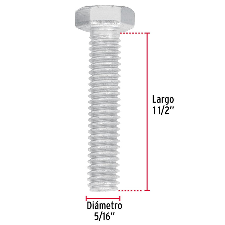 Tornillo Acero Galvanizado 5/16x1 1/2'50 Pzas Fiero - Mundo Tool 