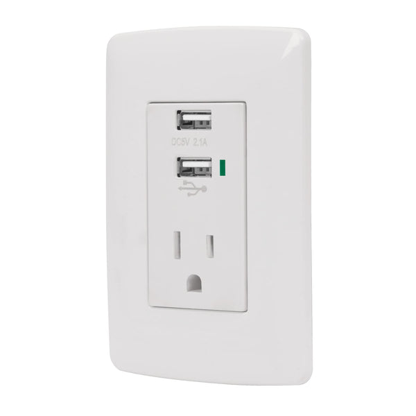 Volteck COUSB-IB, Contacto aterrizado + 2 puertos USB, blanco - Mundo Tool 