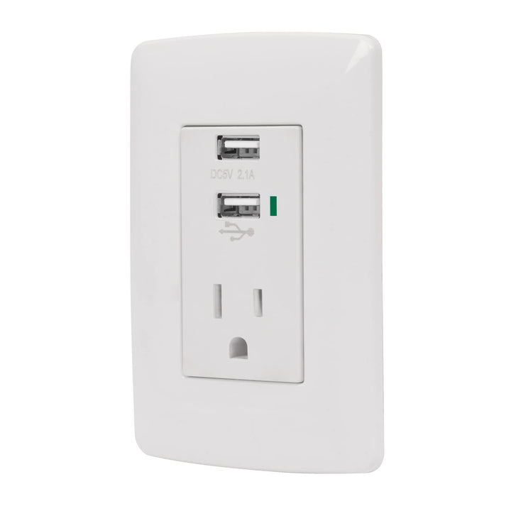 Volteck COUSB-IB, Contacto aterrizado + 2 puertos USB, blanco - Mundo Tool 