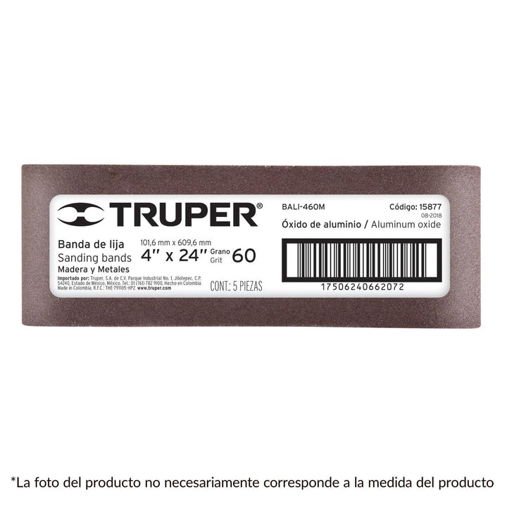 Banda de lija para madera 4x24' grano 36 Truper 5 pzas - Mundo Tool 