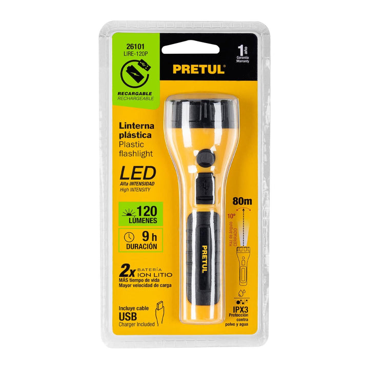 Linterna plástica recargable de LED, 120 lúmenes, Pretul - Mundo Tool 